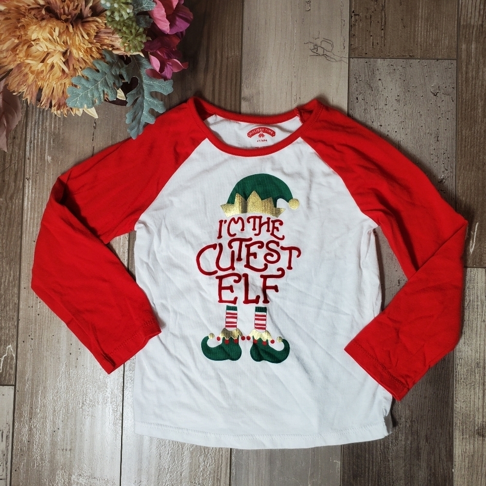 Holiday Time I'm the Cutest Elf T-Shirt Size 4T Long Sleeve Christmas Shirt